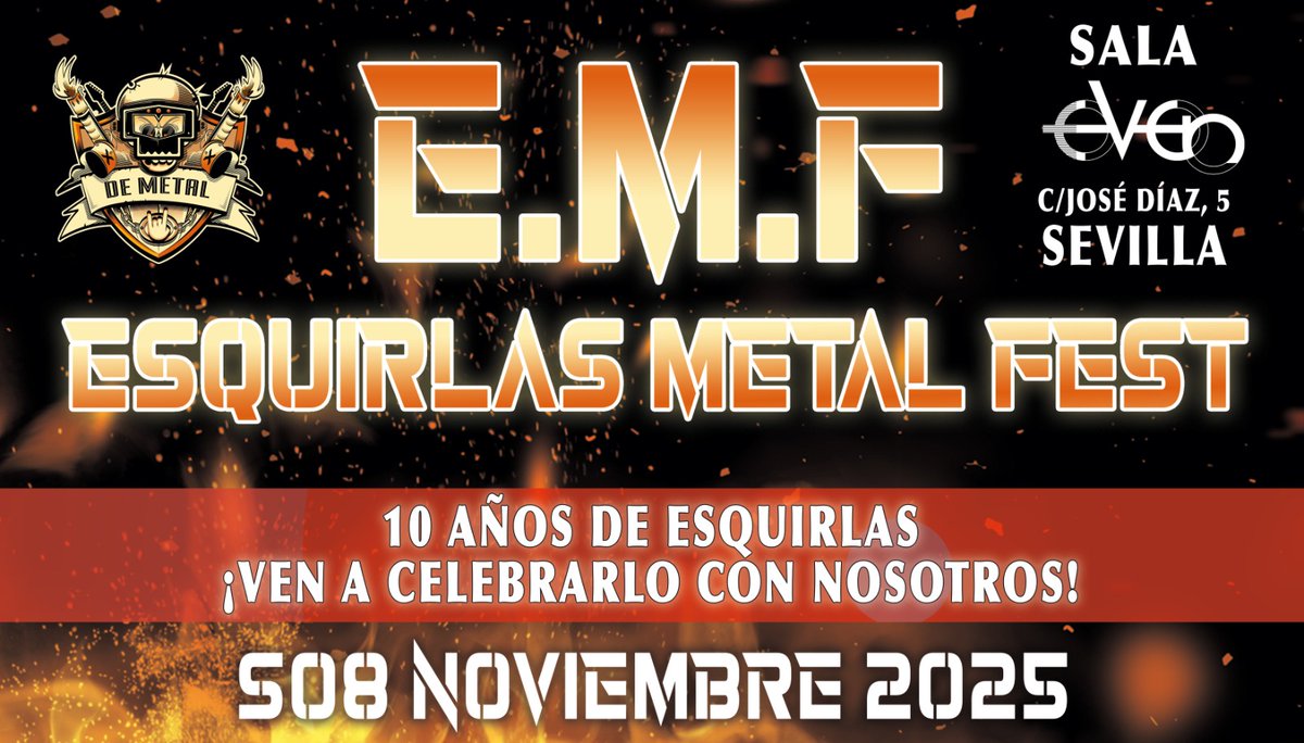 Ya tenemos FESTIVAL de #Sopletillo 👨🏻‍🏭🤘🏽🎵🎸

🗓️⭕🖍️ 8 de noviembre 

esquirlasdemetal.es