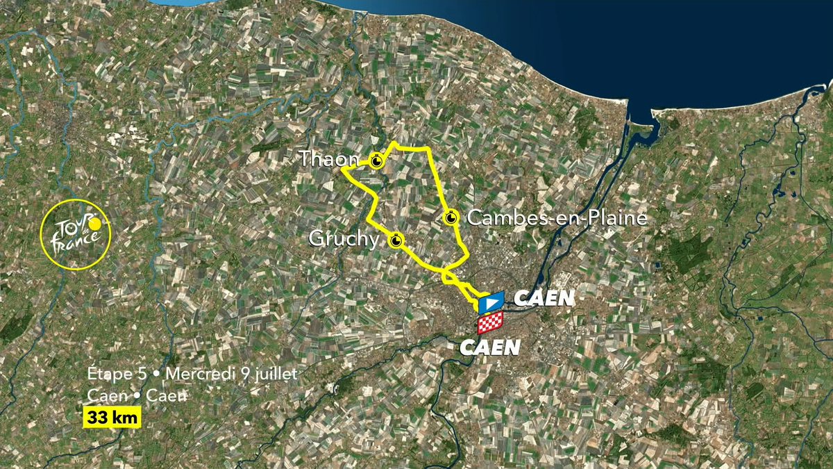 Stage 5 tomorrow is ITT in Caen. Broadcast start at 12:45 CEST.  #TDF2025