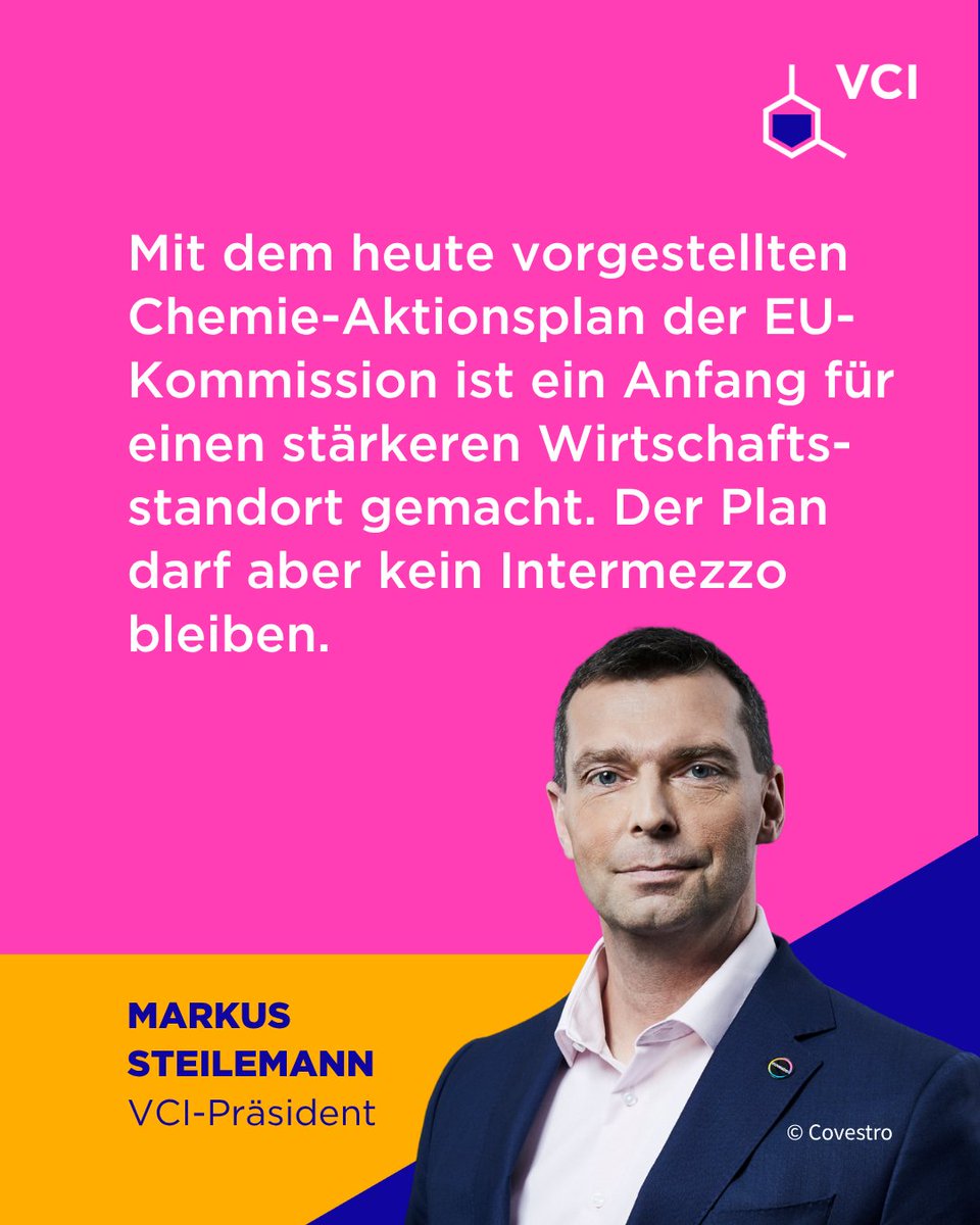 Der heute vorgestellte Chemie-Aktionsplan der EU-Kommission bringt konkrete Maßnahmen auf den  Weg, um unsere Branche zu entlasten und zu stärken. Das ist ein erster Schritt, dem rasch weitere folgen müssen. Wir geben Vollgas, damit der Aufbruch nicht im Klein-Klein versandet! 💪