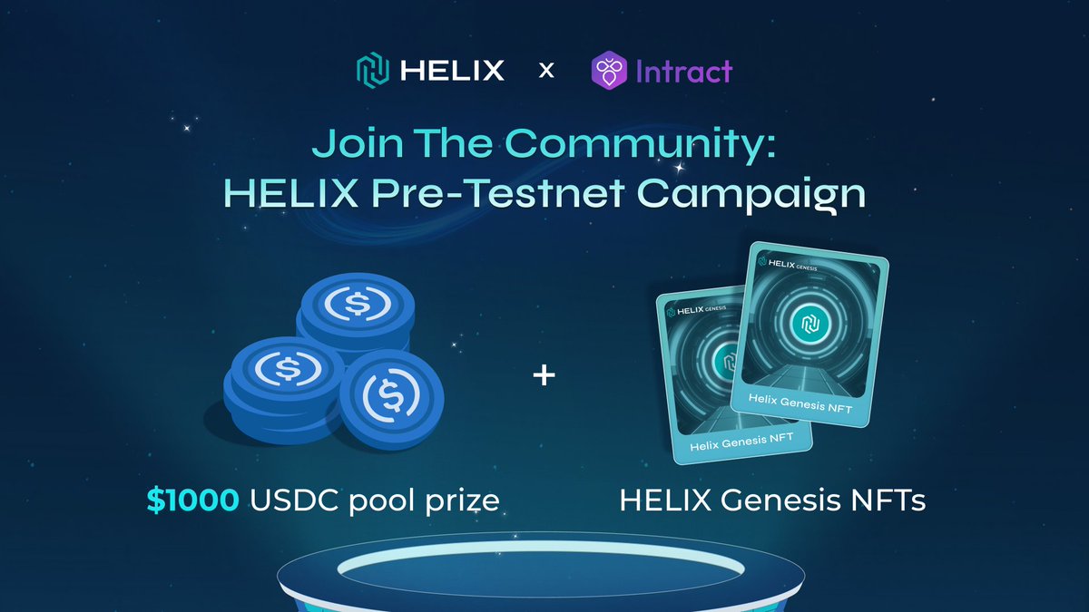 HELIX (@helix_finance) on Twitter photo HELIX is LIVE on <a href="/IntractQuests/">Intract Quests</a>!
Dive into the HELIX Ecosystem by participating in our quest and showing your early support.
Get a chance to win in our $1,000 USDC reward pool and HELIX Genesis NFT giveaway as we prepare for an exciting testnet launch coming soon in Q3 2025! HELIX is LIVE on <a href="/IntractQuests/">Intract Quests</a>!
Dive into the HELIX Ecosystem by participating in our quest and showing your early support.
Get a chance to win in our $1,000 USDC reward pool and HELIX Genesis NFT giveaway as we prepare for an exciting testnet launch coming soon in Q3 2025!
