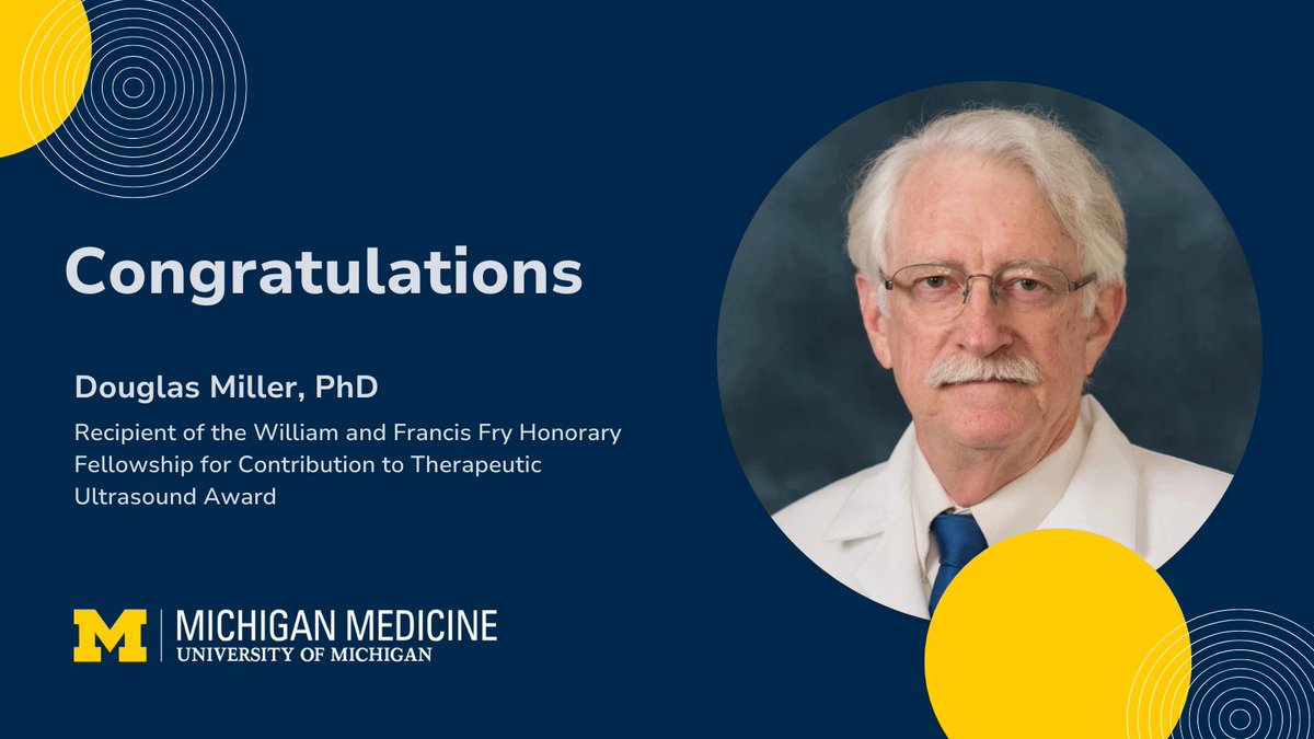 Michigan Radiology (@umichradiology) on Twitter photo Congratulations to Douglas Miller, PhD, for receiving the William and Francis Fry Honorary Fellowship for Contribution to Therapeutic Ultrasound Award. Dr. Miller received the award at the 24th Annual ISTU Conference in Banff, Canada. Read more: conta.cc/3GcN884 <a href="/ISTUorg/">International Society for Therapeutic Ultrasound</a> Congratulations to Douglas Miller, PhD, for receiving the William and Francis Fry Honorary Fellowship for Contribution to Therapeutic Ultrasound Award. Dr. Miller received the award at the 24th Annual ISTU Conference in Banff, Canada. Read more: conta.cc/3GcN884 <a href="/ISTUorg/">International Society for Therapeutic Ultrasound</a>