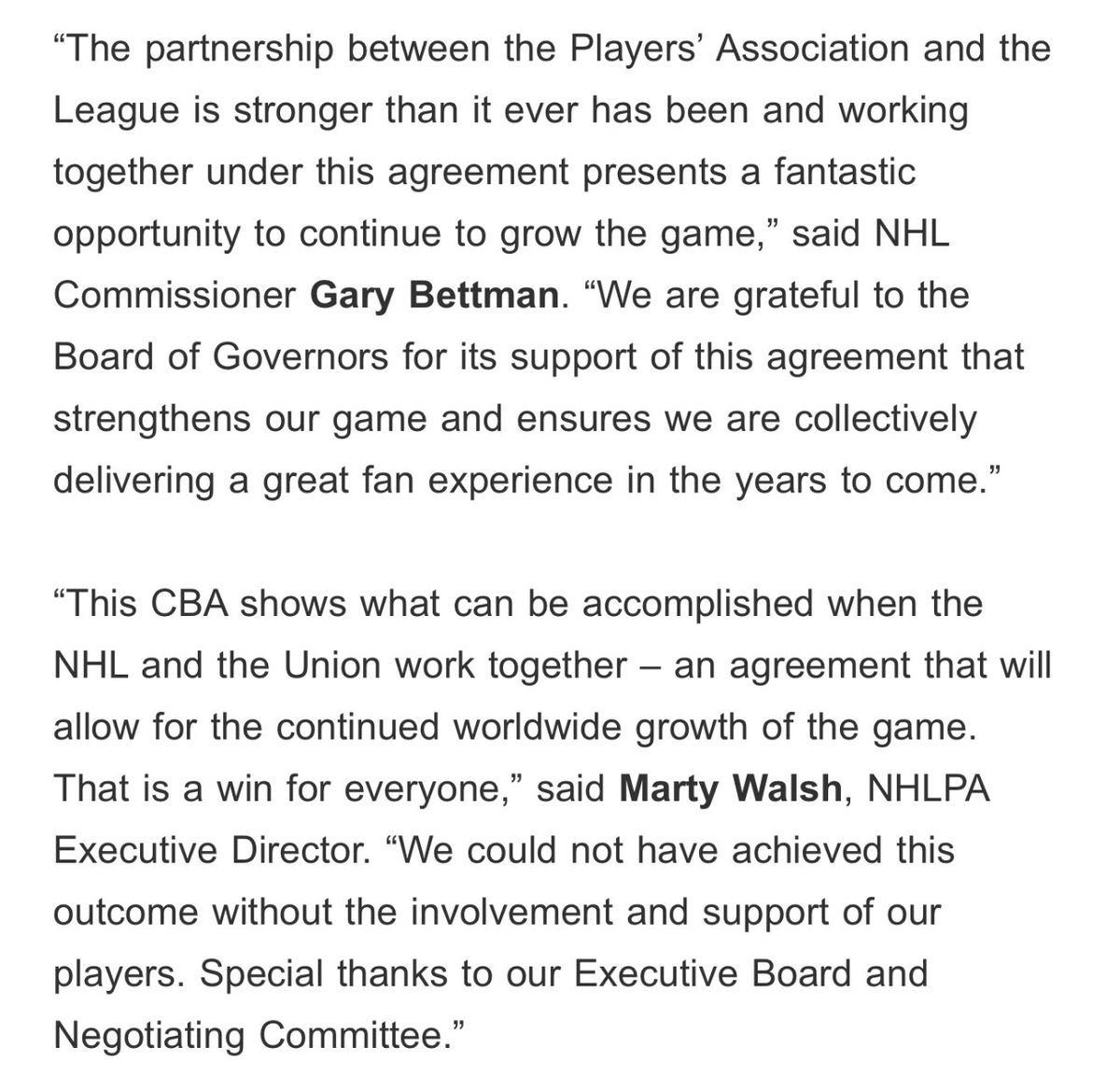 frank_seravalli's tweet image. As expected, the #NHL’s Board of Governors and the #NHLPA’s full membership have ratified a four-year extension to the CBA, bringing unprecedented labor peace to hockey through 2029-30.
The 84-game regular season and other changes begin in 2026-27.