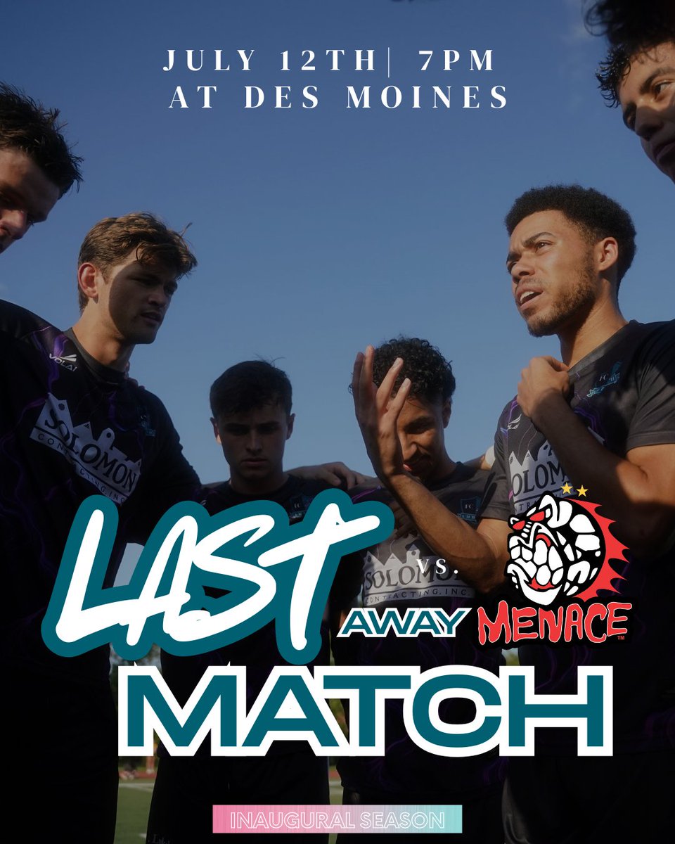 🎯 FINAL GAME OF THE SEASON 🎯
One last battle. One last chance to represent. Let’s finish strong!

🗓️ July 12
🆚 Des Moines Menace
📍 Valley Stadium – Iowa
🕖 Kickoff: 7:00 PM

Thank you, Ambush Nation, for riding with us all season long.

#FCAmbush #WeAreAmbush #USLLeagueTwo