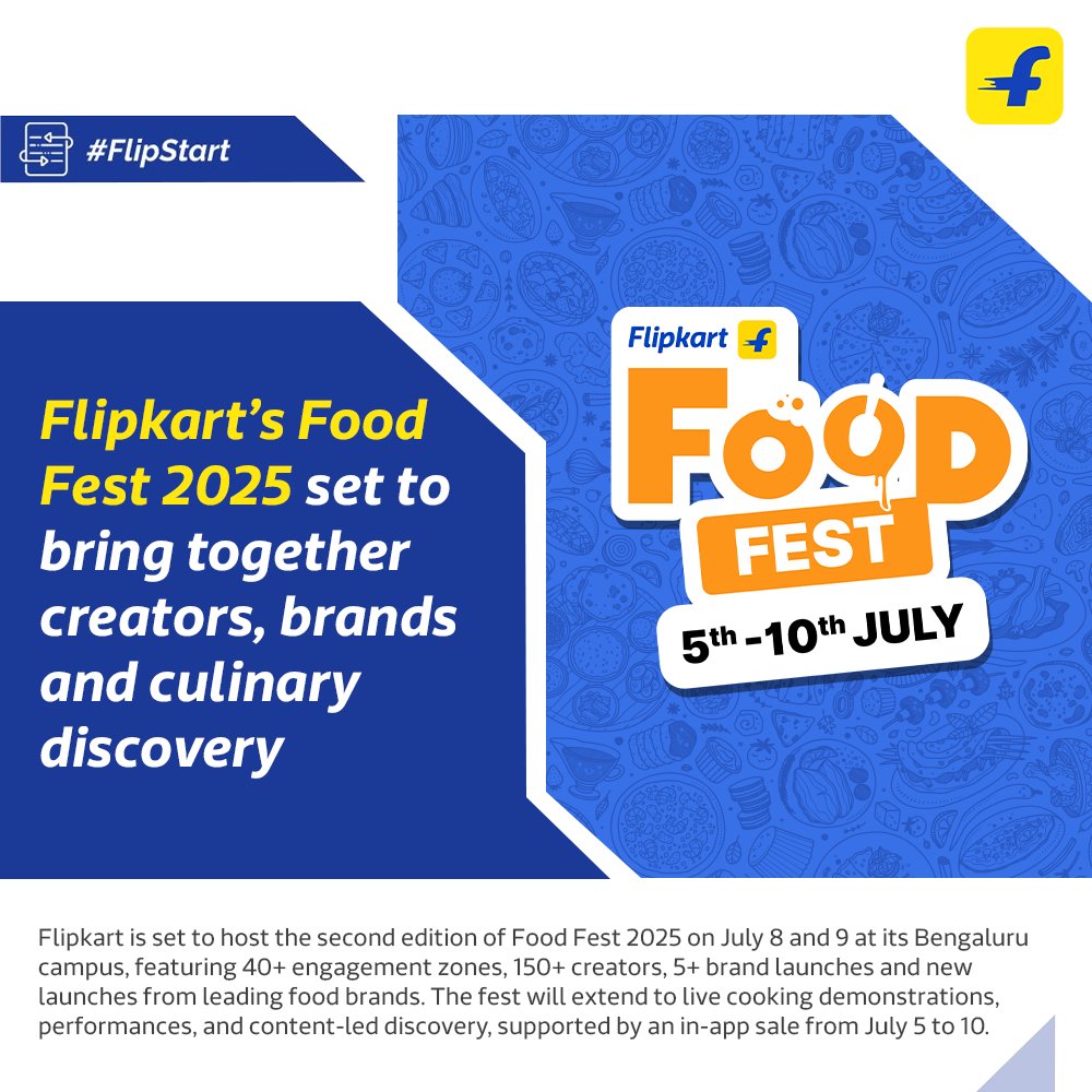 FlipkartStories's tweet image. .@Flipkart is set to host the second edition of Food Fest 2025 on July 8 and 9 at its Bengaluru campus, bringing together food enthusiasts, premium brands, and creators for a celebration of India’s evolving food culture.
This year’s fest will feature 40+ engagement zones, 5+…