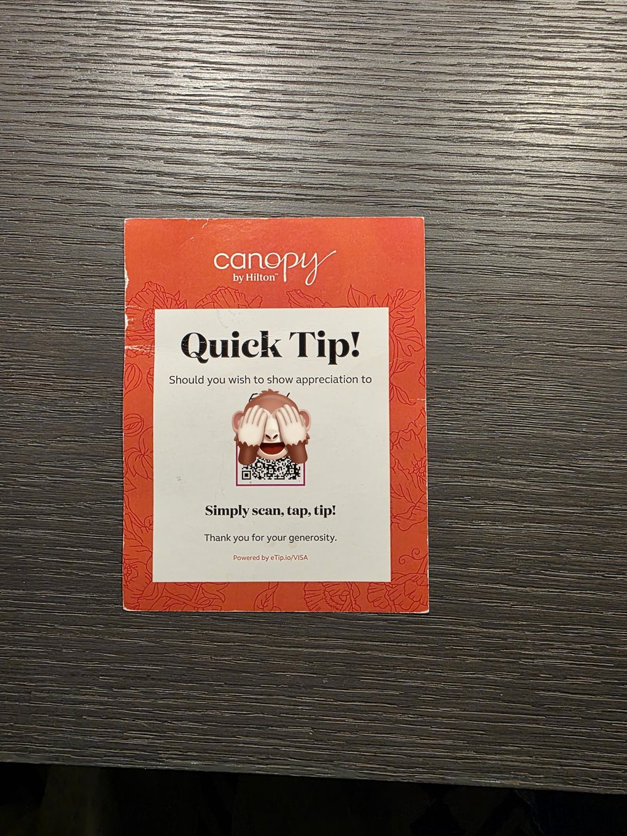 そういえば三連休の旅行で泊まったホテル、お部屋のチップがカード払いだった！
初めて見たけどよくあるのかな？
現金ないから便利💸