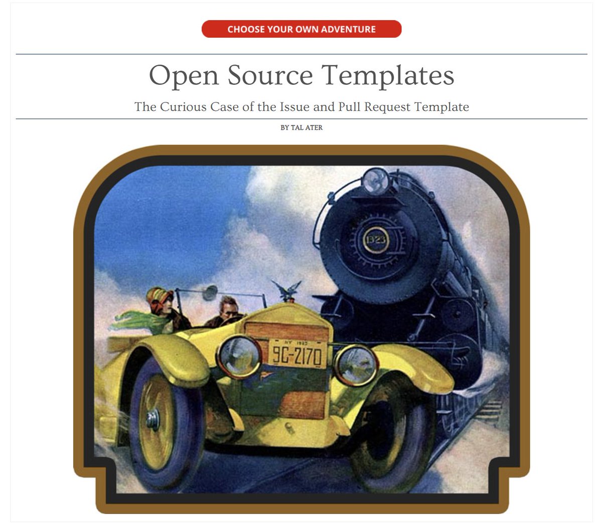Es una frikada, pero… ¿os acordáis de los libros «Elije tu propia aventura»?

Pues alguien ha creado una app para construir plantillas (templates) para issues, bugs y otras cosas más para GitHub como si fuera uno de estos libros 🤓

🔗 Más info aquí: talater.com/open-source-te…