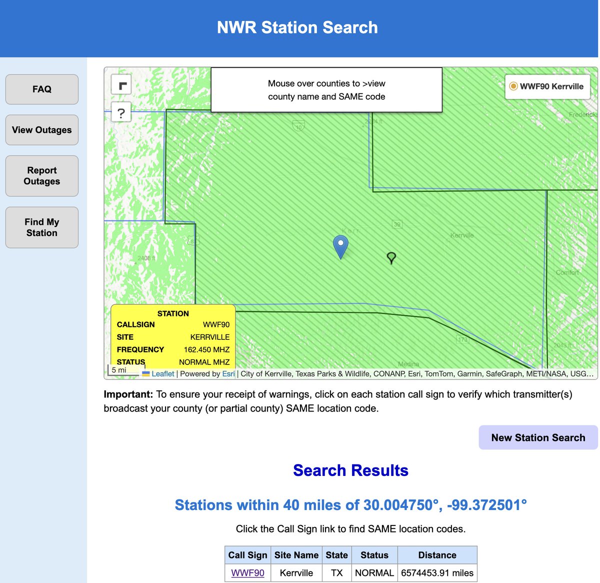 JohnMoralesTV's tweet image. Tried, unsuccessfully, to find gaps in coverage from NOAA Weather Radio (NWR) Station WWF90 located between Kerrville and the worst flooding in Kerr County TX. NWR saves lives and it's important to have multiple ways of being warned about increasingly frequent severe weather.