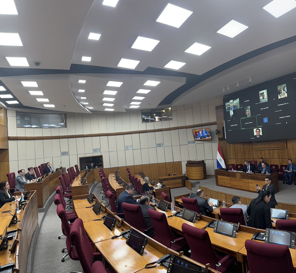 Dirección Sala de Sesiones del Senado (@dss_senado) on Twitter photo Reunión de la Comisión de Asuntos Constitucionales, Defensa Nacional y Fuerza Pública presidida por el Senador <a href="/zacariasirun/">Javier Zacarías Irún</a>.
<a href="/senadorcarlos/">Carlos Nuñez Aguero</a> <a href="/pipodiazveron/">Pipo Díaz Verón</a> <a href="/Nataliciochase1/">Natalicio Chase</a> <a href="/edu_nakayama/">Edu Nakayama</a> <a href="/lizarellapy/">Lizarella Valiente</a> <a href="/DionisioAmarill/">Dionisio Amarilla Guirland</a> <a href="/RamonRetamozo4/">Ramon C. Retamozo D.</a> <a href="/DerlisMaidanaPy/">Derlis Maidana Senador</a>
Sala de Sesiones del Senado. Reunión de la Comisión de Asuntos Constitucionales, Defensa Nacional y Fuerza Pública presidida por el Senador <a href="/zacariasirun/">Javier Zacarías Irún</a>.
<a href="/senadorcarlos/">Carlos Nuñez Aguero</a> <a href="/pipodiazveron/">Pipo Díaz Verón</a> <a href="/Nataliciochase1/">Natalicio Chase</a> <a href="/edu_nakayama/">Edu Nakayama</a> <a href="/lizarellapy/">Lizarella Valiente</a> <a href="/DionisioAmarill/">Dionisio Amarilla Guirland</a> <a href="/RamonRetamozo4/">Ramon C. Retamozo D.</a> <a href="/DerlisMaidanaPy/">Derlis Maidana Senador</a>
Sala de Sesiones del Senado.