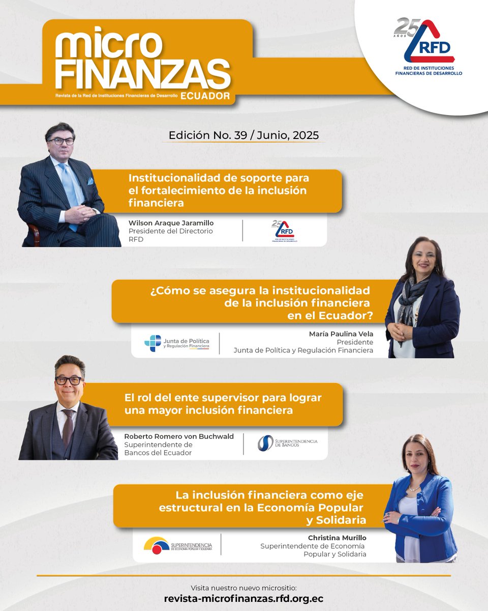 📰¡La ℝ𝕖𝕧𝕚𝕤𝕥𝕒 𝕄𝕚𝕔𝕣𝕠𝕗𝕚𝕟𝕒𝕟𝕫𝕒𝕤 N.° 39 ya está disponible!
Tema central:📍La institucionalidad como eje transversal de la inclusión financiera.

Versión pdf: bit.ly/3TOTAVJ
Visita nuestro nuevo micrositio: revista-microfinanzas.rfd.org.ec