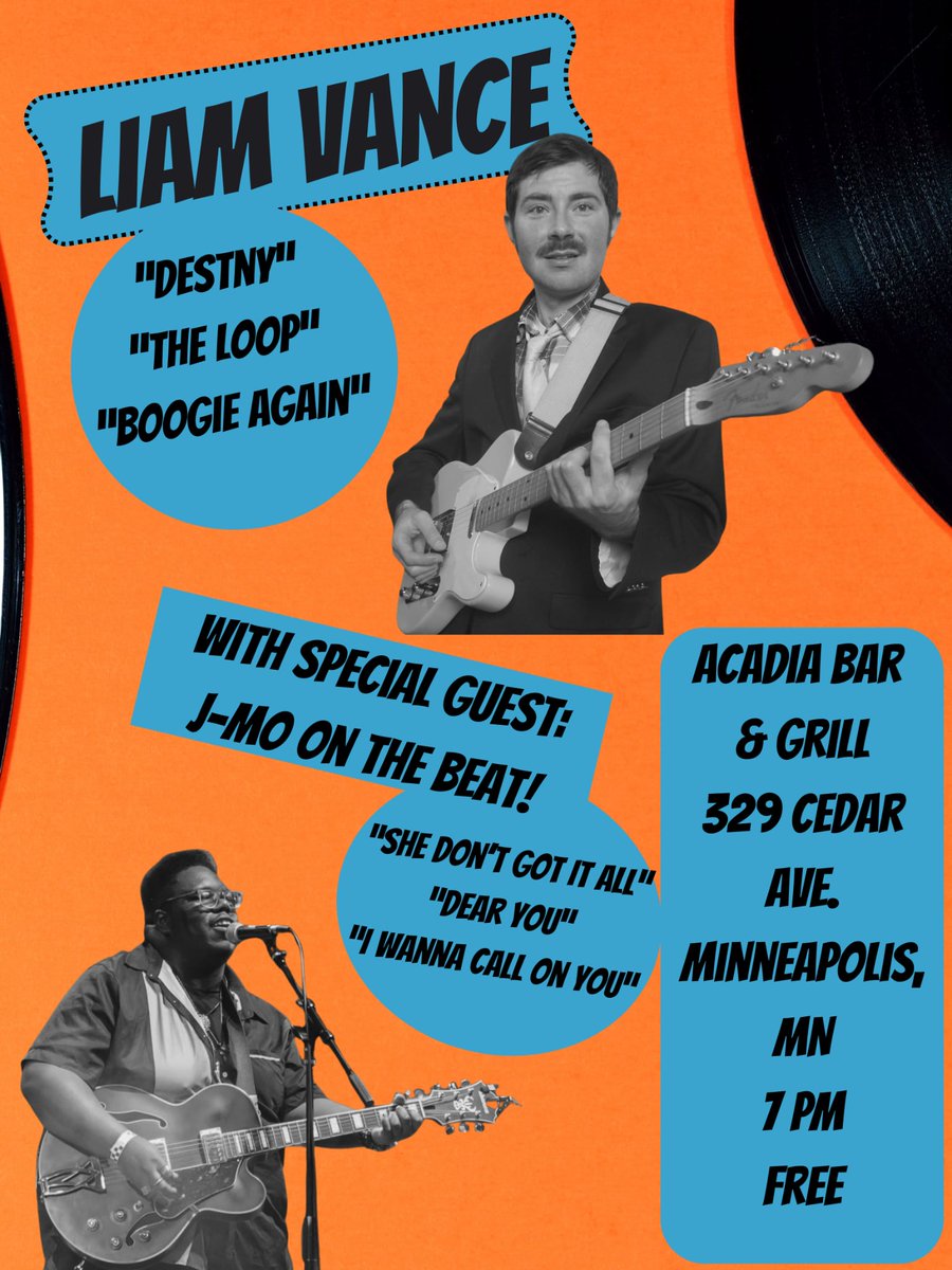 Besides the YouTube comeback, I got 2 shows I'm hyped for:

Tomorrow evening at Silverwood Park (St. Anthony's Debut with The J-Lighters) Free show at 630 pm to 8.

And this Friday, at Acadia in Minneapolis, I'll be solo, opening for my good friend, Liam Vance, at 7pm. Also free!