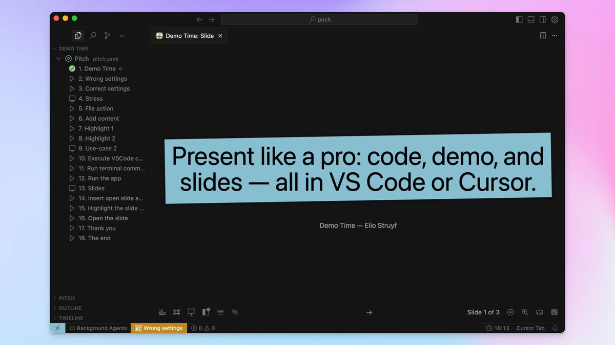 eliostruyf's tweet image. 👀 Did you know that Demo Time also works in @cursor_ai?
Yep — you can run your scripted code demos, slides, and terminal actions in an AI-powered editor too.
💡 Same smooth flow, just… smarter.
Try it in Cursor → demotime.show
#Cursor #DemoTime #VSCode #DevTools