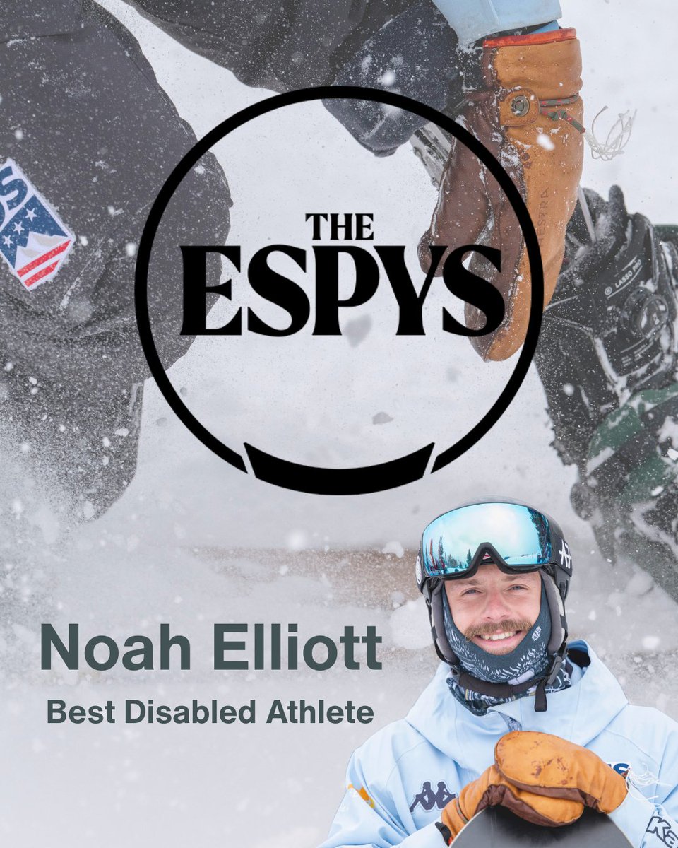 AdaptiveSpirit's tweet photo. 🚨ESPY Nominee Alert🚨
@EllSendy is up for Best Athlete with a Disability!
Cast your vote for Noah by July 16th @3PM MT ➡️ https://t.co/cm3CzjoFvp
#ESPYS #NoahElliot #VoteNow #Paralympics #ParaSnowboard https://t.co/T5qQWCnI6I