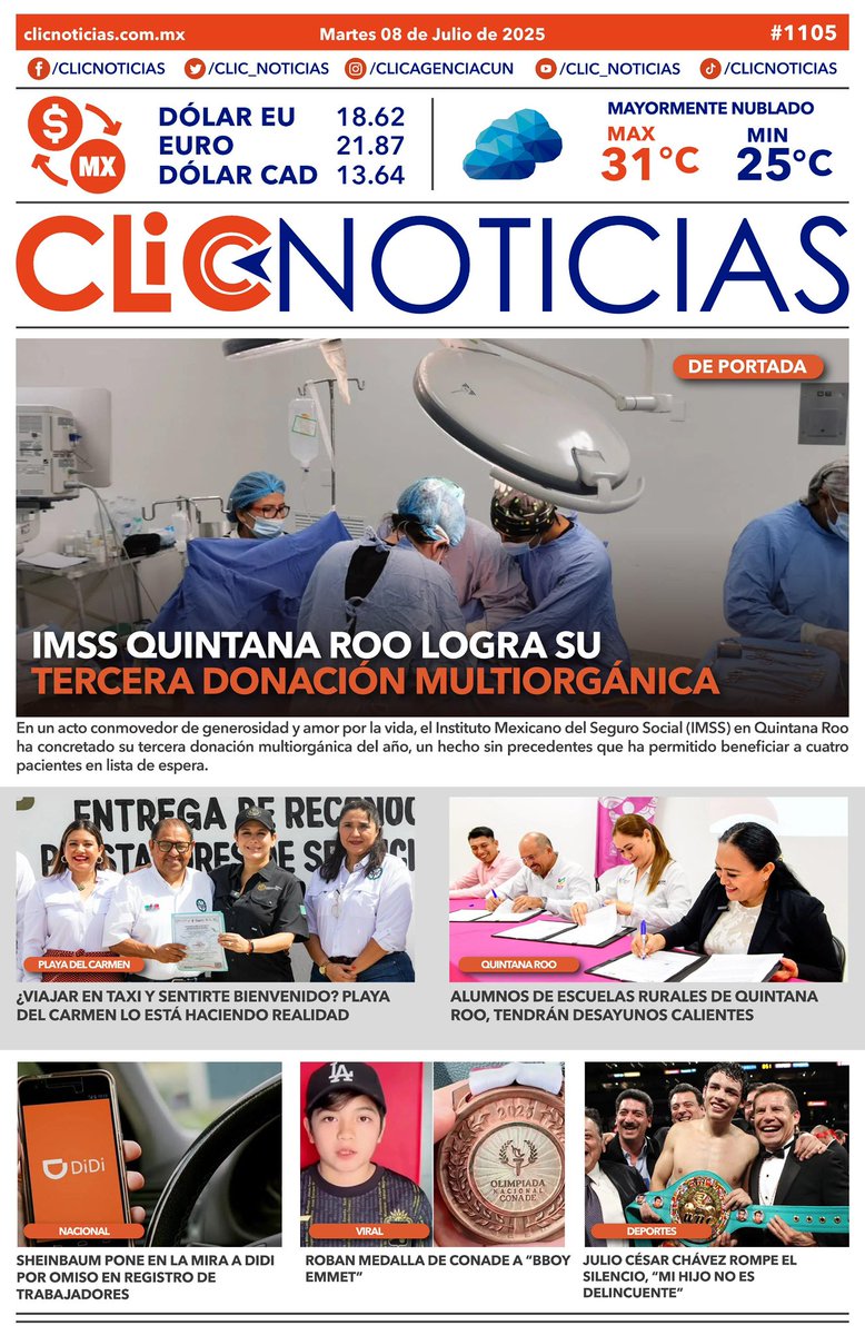 ‼️ La portada en un CLIC📰👇
🗓️ Martes, 8 de julio del 2025 
🌐clicnoticias.com.mx
#LalnformaciónEnUnClic #ClicNoticias
#news #QuintanaRoo #buenosdías #cancún
#goodmorning #N1Clic