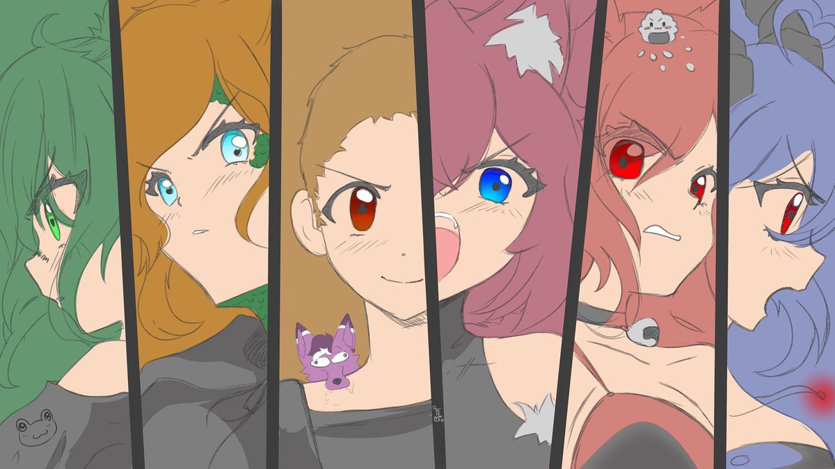 Artfight Defense with cuties 
From left to right 
Jess, Lumin, Gwemlin, Mee, Yumi, Pechi