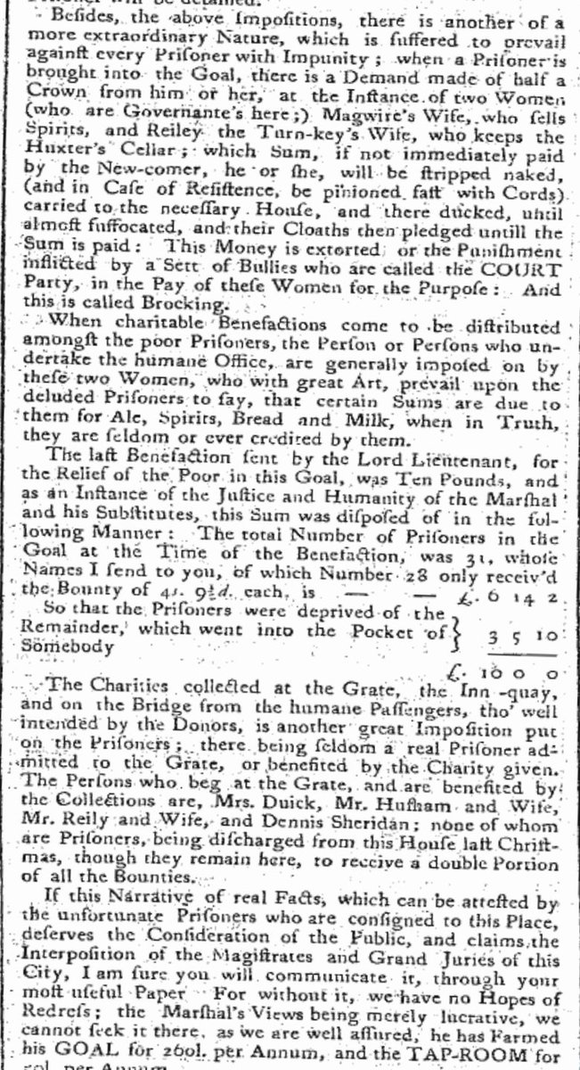 A damning report made by 'A Prisoner' 
It highlighted the inhumane conditions faced by those  incarcerated at a city Marshalsea
Mid-C18.