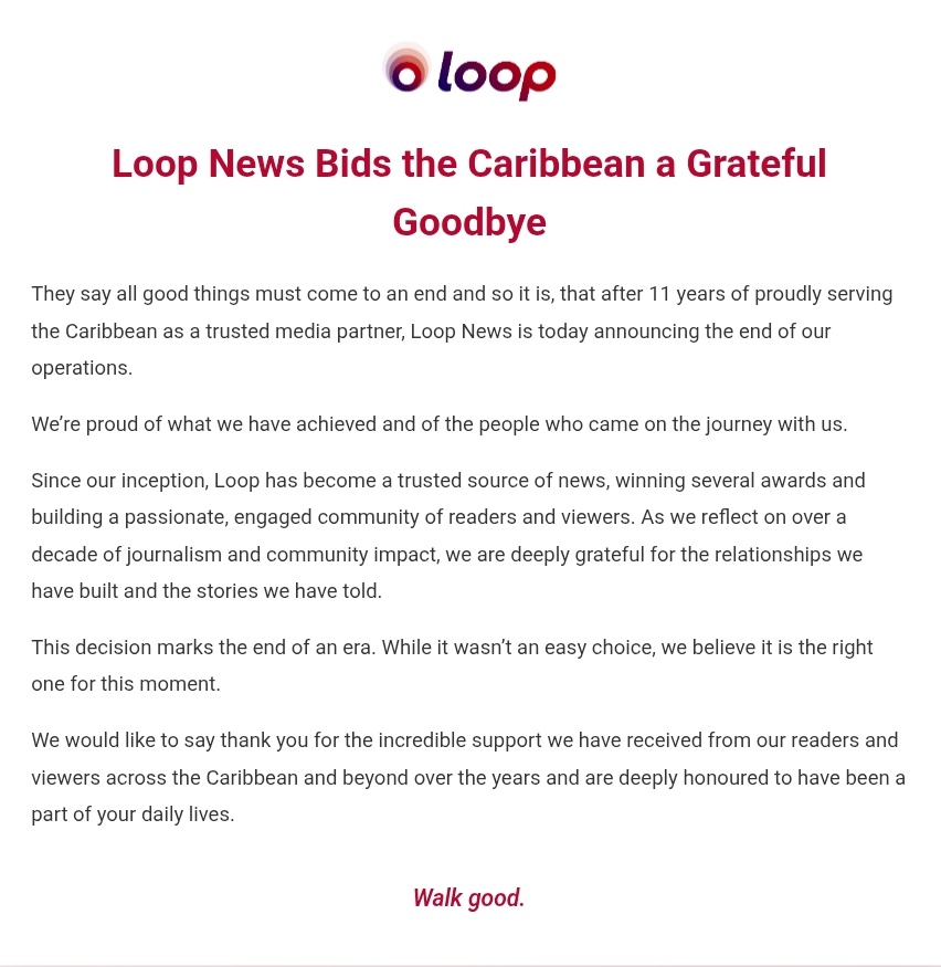 READ: Loop News is shutting down in the Caribbean after 11 years in  operation, Digicel has annnounced. It's also understood that SportsMax will end operations on August 8, 2025.
