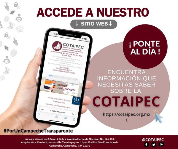 Cotaipec's tweet image. Visita nuestra página web cotaipec.org.mx donde encontrarás información de interés en materia de transparencia, acceso a la información pública y protección de datos personales.
#PorUnCampecheTransparente #COTAIPEC #AIP #PDP #TuDerechoASaber
