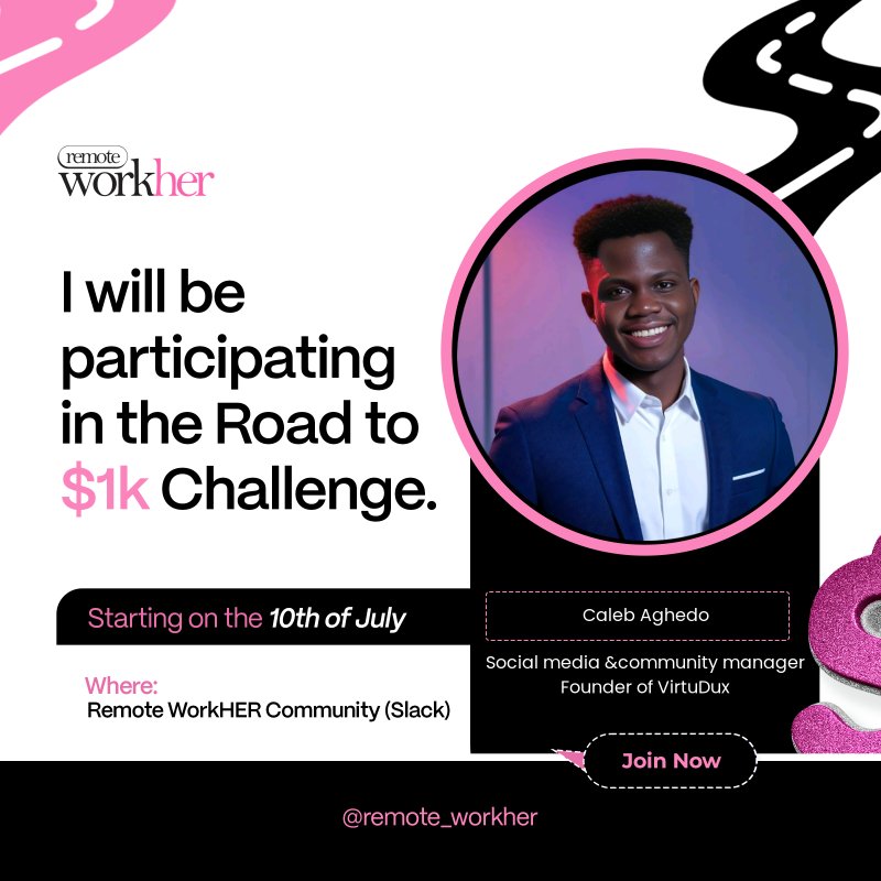 Aghedothebro's tweet image. What if your first $1K online is just 14 days away?
I’ve been stuck before
Not from lack of skill,
but from not knowing the right steps to take.
That’s why I’m joining the 14-Day Road to $1K Challenge by @RemoteWorkHER starting July 10th.
It’s time to stop overthinking & start