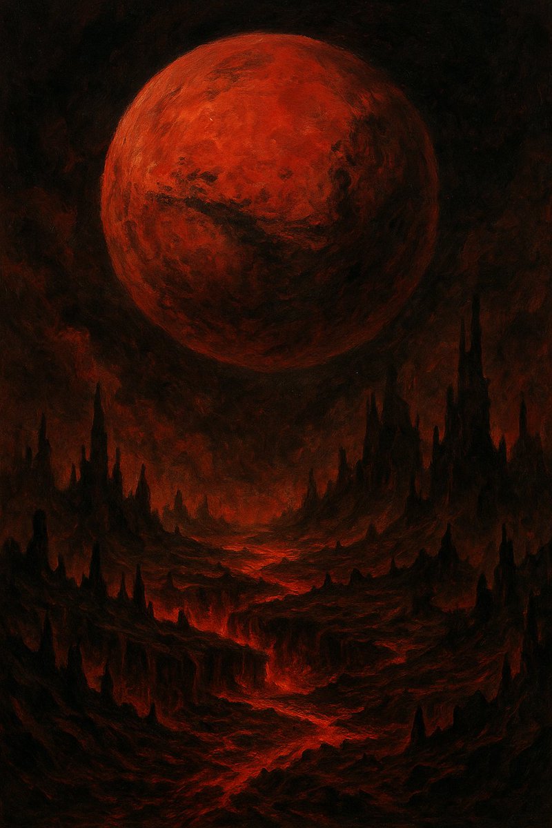 emir050500's tweet photo. A land forsaken by light—where the #RedPlanetHorror burns beneath skies of ash and despair. This isn’t Mars, it’s #HellOnMars, a #MartianWasteland carved by time, war, and silence. The air reeks of #CosmicTerror, the ground splits with #LavaLands—#PlanetOfDoom.
#DreadfulMars https://t.co/VM4UrN60U6