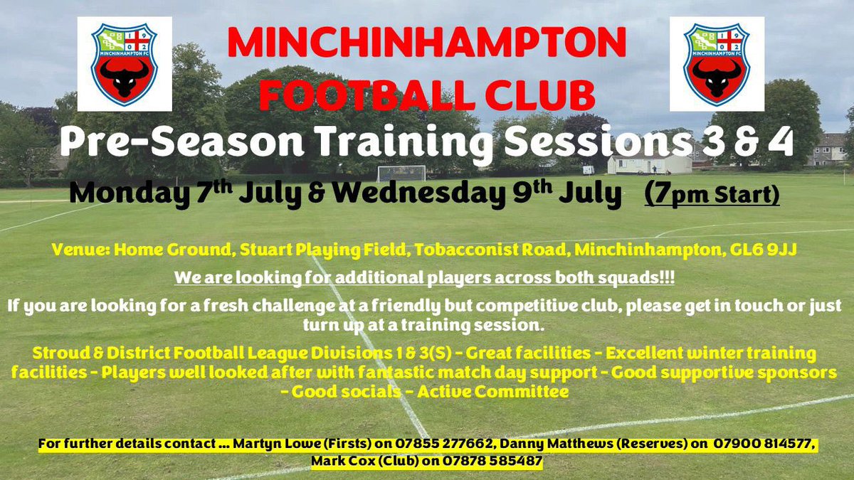 Minchinhampton FC (@fcminch) on Twitter photo Another great turn out on Monday for our 3rd session of pre season, we go again tomorrow 7pm start. As always new players welcome! 
#Preseason #UTM Another great turn out on Monday for our 3rd session of pre season, we go again tomorrow 7pm start. As always new players welcome! 
#Preseason #UTM