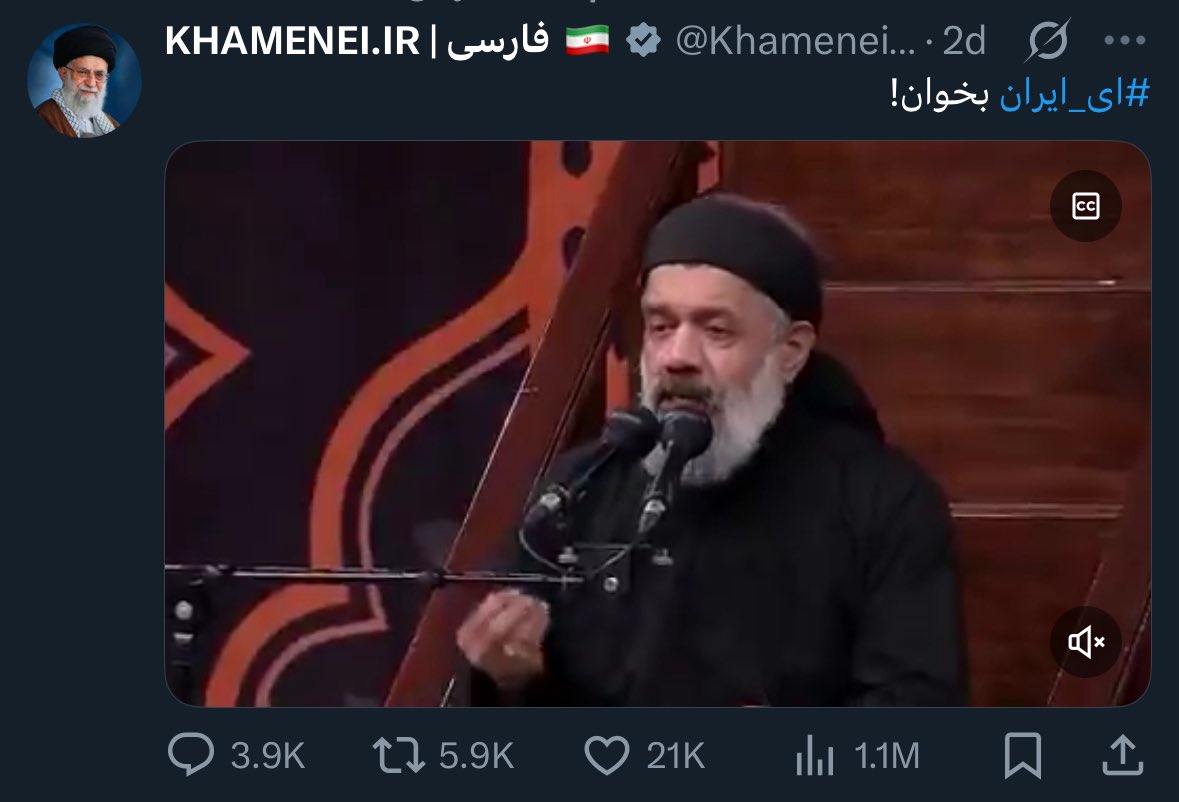 X is blocked in occupied Iran.

Khamenei's actual post only has 24k likes, not 90 million, most of them bots &amp; non-Iranian supporters from Pakistan, Bangladesh, Afghanistan and Arab countries.

This is the extreme level of gaslighting Iranians have been dealing with for 46 years.