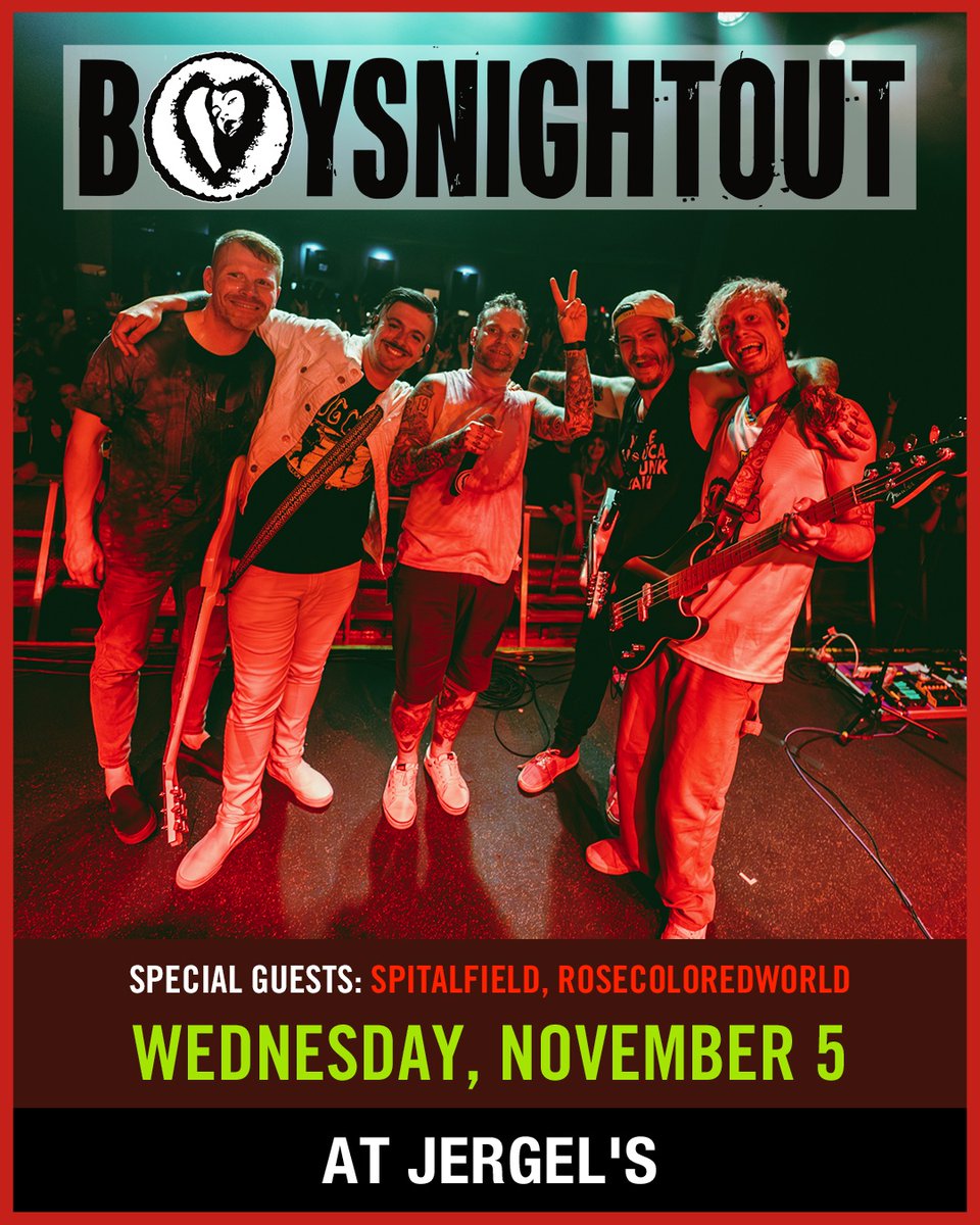 Drusky Entertainment (@druskyent) on Twitter photo NEW SHOW ๐จ <a href="/BNOBoysNightOut/">Boys Night Out</a> with <a href="/Spitalfield98/">SPITALFIELD</a>, <a href="/thercwofficial/">rosecoloredworld</a> at @Jergels on November 5th!
โฐ Tickets go on sale July 11th at 10am!
๐๏ธ bit.ly/BNO25JRG NEW SHOW ๐จ <a href="/BNOBoysNightOut/">Boys Night Out</a> with <a href="/Spitalfield98/">SPITALFIELD</a>, <a href="/thercwofficial/">rosecoloredworld</a> at @Jergels on November 5th!
โฐ Tickets go on sale July 11th at 10am!
๐๏ธ bit.ly/BNO25JRG