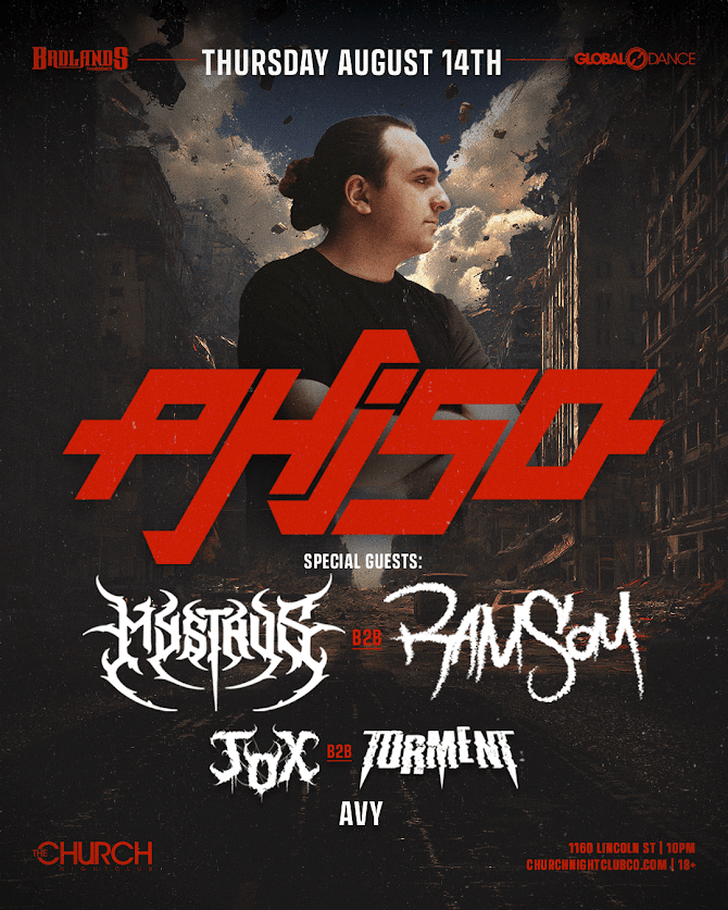 Global Dance Events (@globaldanceus) on Twitter photo ๐จ JUST ANNOUNCED ๐จ
The mastermind behind Goliath riddim tracks like Jotaro & Wasteland, <a href="/phisodubs/">Phiso</a> is headed to the Badlands with <a href="/MystrvsDubs/">DAUNTLESS OUT NOW!</a> b2b <a href="/ramsaydubs/">๐ฝ๐๐๐๐๐</a> <a href="/joxdubz/">JOX</a> b2b <a href="/Tormentmp3/">TORMENT</a> & <a href="/avydubz/">avy</a> on Thursday, 8/14 ๐ช๐
Tickets on sale NOW โฉ churchnightclubco.com/phiso ๐จ JUST ANNOUNCED ๐จ
The mastermind behind Goliath riddim tracks like Jotaro & Wasteland, <a href="/phisodubs/">Phiso</a> is headed to the Badlands with <a href="/MystrvsDubs/">DAUNTLESS OUT NOW!</a> b2b <a href="/ramsaydubs/">๐ฝ๐๐๐๐๐</a> <a href="/joxdubz/">JOX</a> b2b <a href="/Tormentmp3/">TORMENT</a> & <a href="/avydubz/">avy</a> on Thursday, 8/14 ๐ช๐
Tickets on sale NOW โฉ churchnightclubco.com/phiso