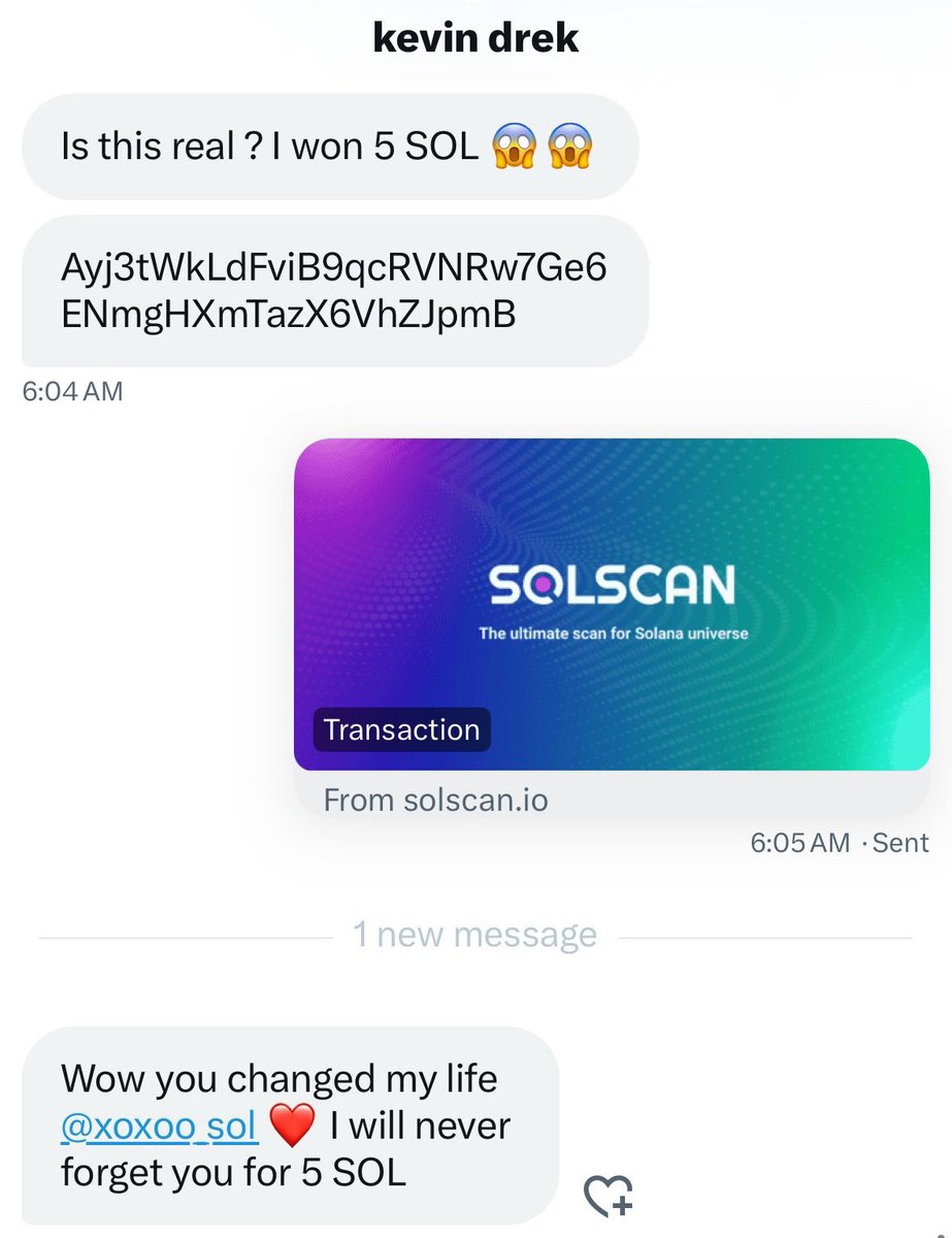 xoxoo_sol's tweet photo. Sent another random wallet 5.0 $SOL, Check your wallet.

Drop your sol wallets, today will be your lucky day 5.0 $SOL 💰👀 https://t.co/k4PuXvXNOl