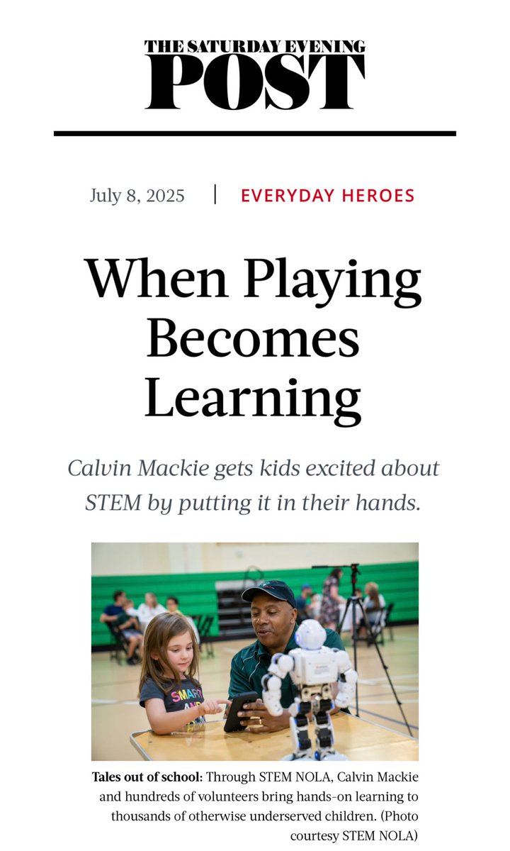 STEM NOLA (@stemnola) on Twitter photo The <a href="/SatEvePost/">The Saturday Evening Post</a> shares Dr. <a href="/calvinmackie/">Calvin Mackie</a>’s inspiring journey—co-founder & CEO of <a href="/STEMNOLA/">STEM NOLA</a> | <a href="/stem_action/">STEM Global Action (SGA)</a>, empowering 200K+ kids through hands-on #STEM.
👉 Read the full story: saturdayeveningpost.com/2025/07/when-p…
#STEMForAll #YouBelongInSTEM#STEMNOLA #STEMEducation The <a href="/SatEvePost/">The Saturday Evening Post</a> shares Dr. <a href="/calvinmackie/">Calvin Mackie</a>’s inspiring journey—co-founder & CEO of <a href="/STEMNOLA/">STEM NOLA</a> | <a href="/stem_action/">STEM Global Action (SGA)</a>, empowering 200K+ kids through hands-on #STEM.
👉 Read the full story: saturdayeveningpost.com/2025/07/when-p…
#STEMForAll #YouBelongInSTEM#STEMNOLA #STEMEducation