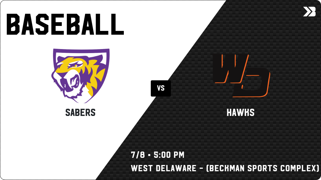 Baseball (Varsity) Game Day! - Check out the event preview for the The Central DeWitt Sabers vs The West Delaware Hawks. It starts at 5:00 PM and is at West Delaware Schools - (Beckman Sports Complex) Stryten Energy Field. gobound.com/ia/ihsaa/baseb…
