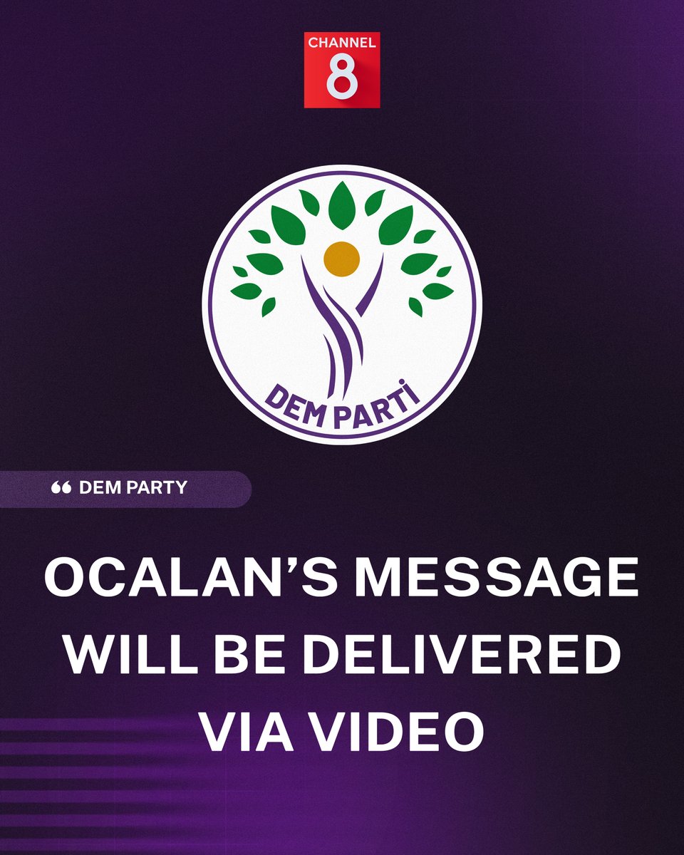 Channel8English's tweet image. Vazir Parlak, a DEM Party MP from Jolemerg, told Channel8 that imprisoned Kurdistan Workers’ Party (PKK) leader Abdullah Ocalan will deliver a video message regarding the party’s initial disarmament process.

#CHANNEL8 #DEMParty #Ocalan #PKK