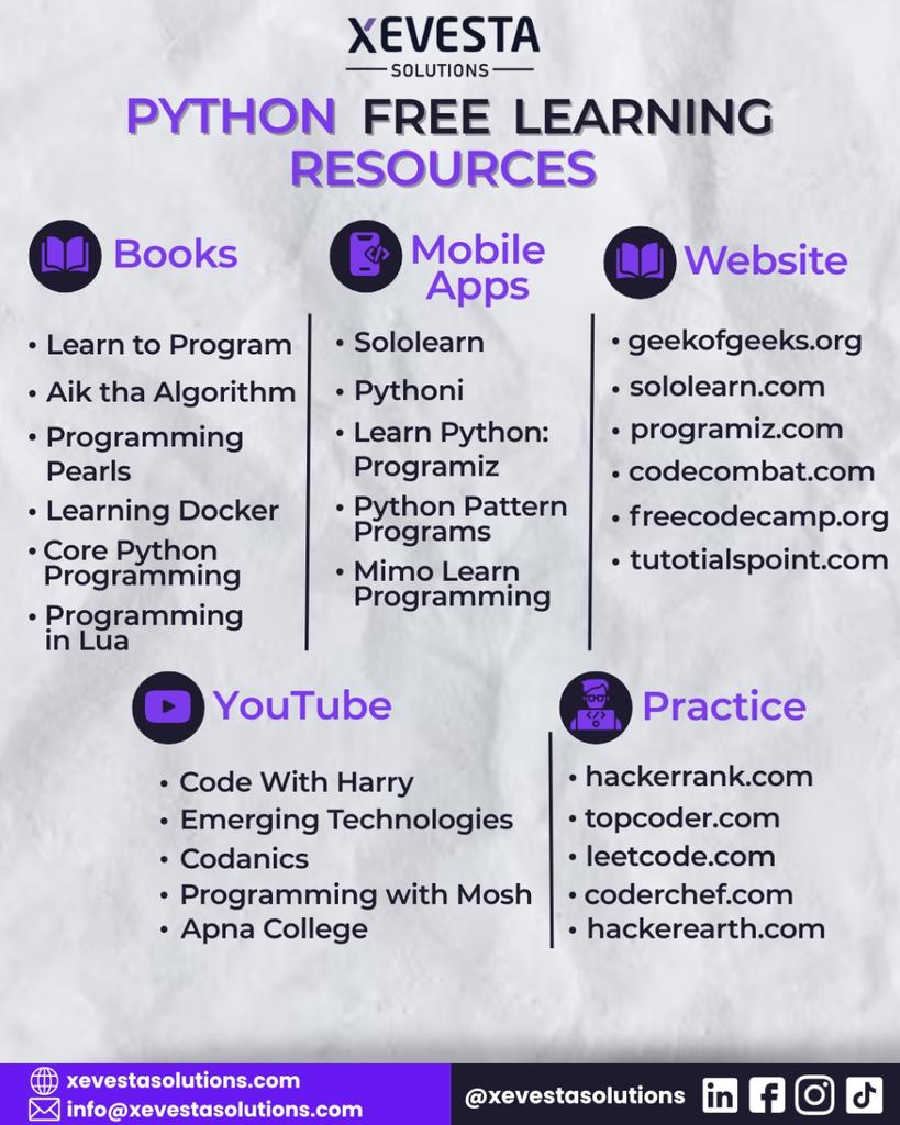 xevestasolution's tweet image. 🚀 Want to learn Python for FREE?
Here are the best books, apps, sites &amp;amp; channels to get started.💡

At @xevestasolution, we build real web solutions with Python and you can too!

🧠 Tomorrow: hands-on project ideas. Stay tuned!

#Python #FreeCoding #XevestaSolutions #LearnToCode