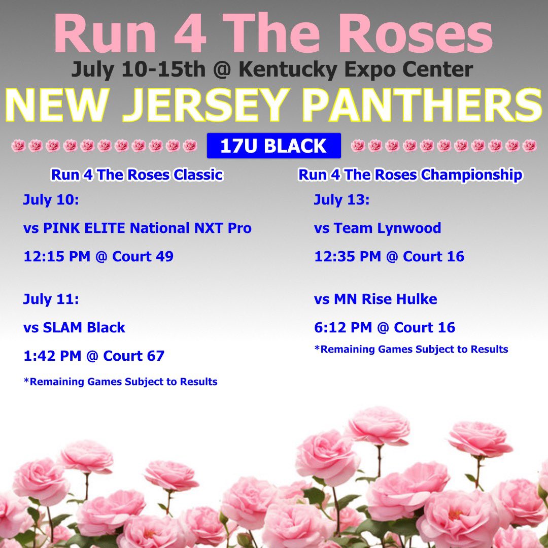 Super excited to play this week in Louisville, Kentucky at Run4Roses Classic/Championship!!! Schedule below, don’t miss out ⬇️‼️

<a href="/nj_panthers/">NJ Panthers</a> #earnedit 💙💛🐾