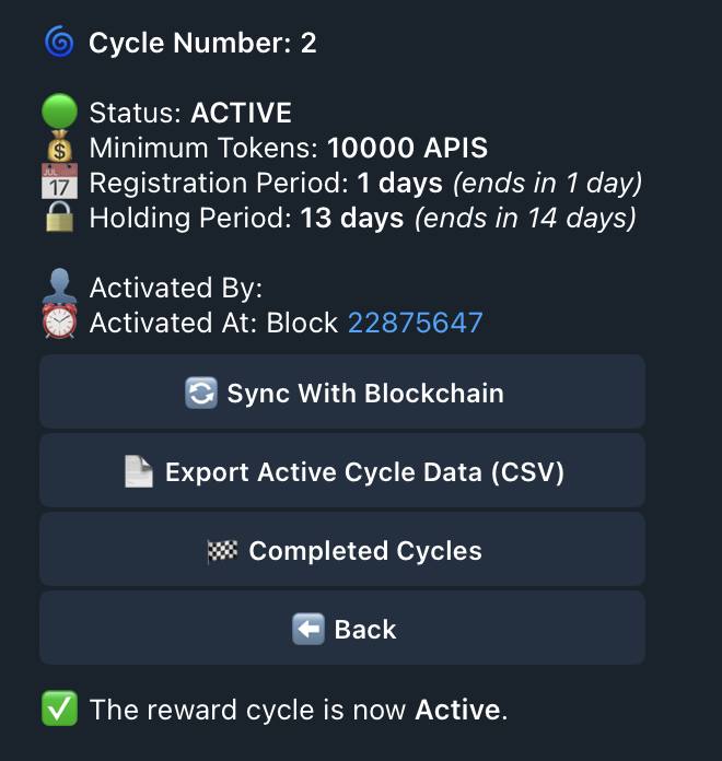 aiapistrade's tweet image. The First Official 14-day Cycle is Now Live! 🏦

You can register right now through APIS Yield System and secure your place in the new profit distribution cycle. This cycle lasts twice as long as the test one, providing even greater earning potential.

ℹ️ Initial Balance:…