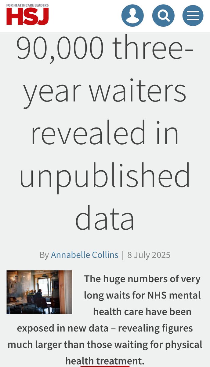 England NHS, 90,000 people waiting over 3 years for mental health treatment, in ‘unpublished data’.
