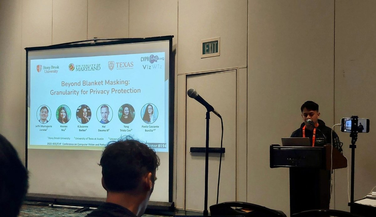 Beyond Blanket Masking: Examining Granularity for Privacy Protection in Images Captured by Blind and Low Vision Users -now accepted to #COLM

Last June, Jeffri Murrugarra presented a short version at LXAI and VizWiz Workshops @ CVPR'25

More info soon; see you all in Montreal!✨