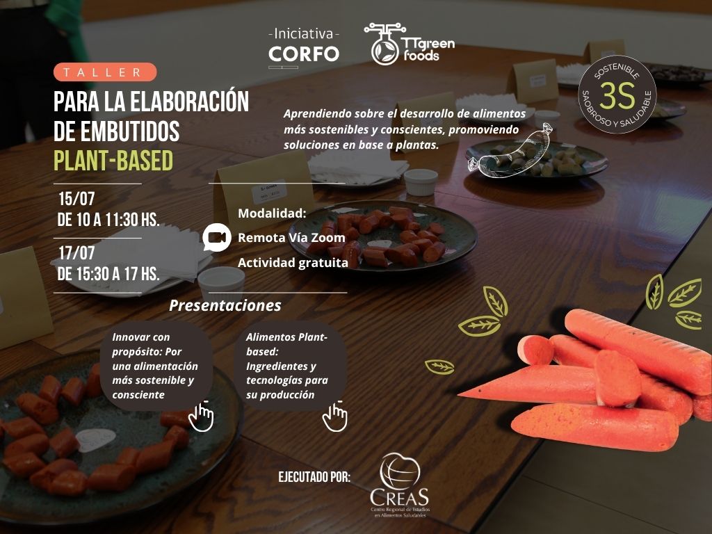CREAS ofrecerá taller 100% gratuito sobre elaboración de embutidos a base de plantas, dirigido a  empresas que quieran desarrollar productos más sostenibles y conscientes 🌍🌱

¿Cuándo?
* 15/07 - 10:00 hrs
* 17/07 - 15:30 hrs

📍Vía Zoom

Inscríbete👉lnkd.in/e6h3CQ-9