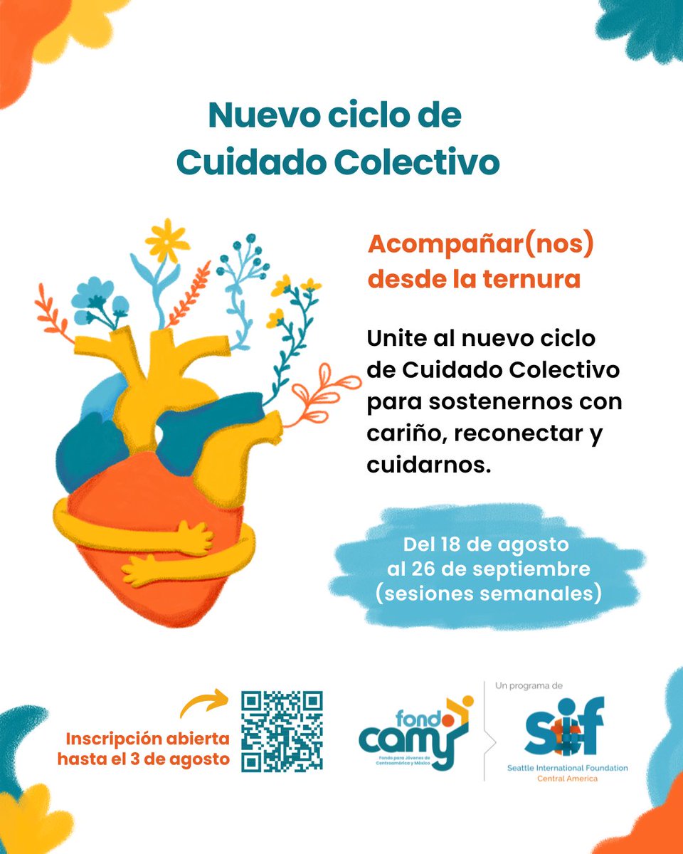 ¡Hoy, último día para enviar solicitud!   Aún estás a tiempo de unirte al ciclo de Cuidado Colectivo 2025, un espacio para acompañarnos desde la ternura, reconectarnos, recargarnos y sembrar esperanza 💜💚💜💚.  

Estamos invitando a participar a las personas jóvenes de