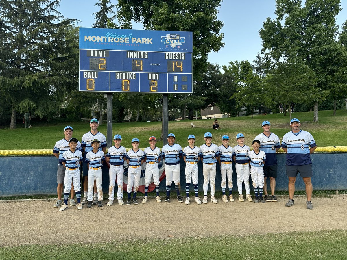 Crescenta Valley Little League 11u All Stars won District 16 last night against Foothill of 14-2 at Montrose Park with a Game Recap coming soon