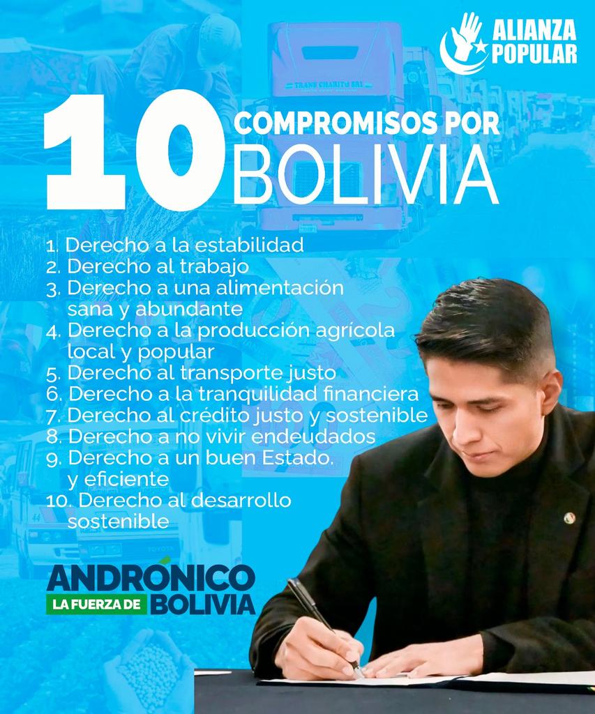 Estos son nuestros 10 Compromisos por #Bolivia.

#AndronicoLaFuerzaDeBolivia 
#AndronicoPresidente
