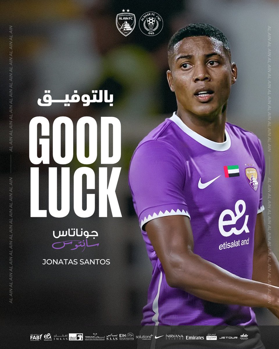 وافق نادي العين على إعارة اللاعب جوناتاس إلى نادي النصر لمدة موسم، متمنين للاعب كل التوفيق 🟣📋

#جوناتاس | #Jonatas