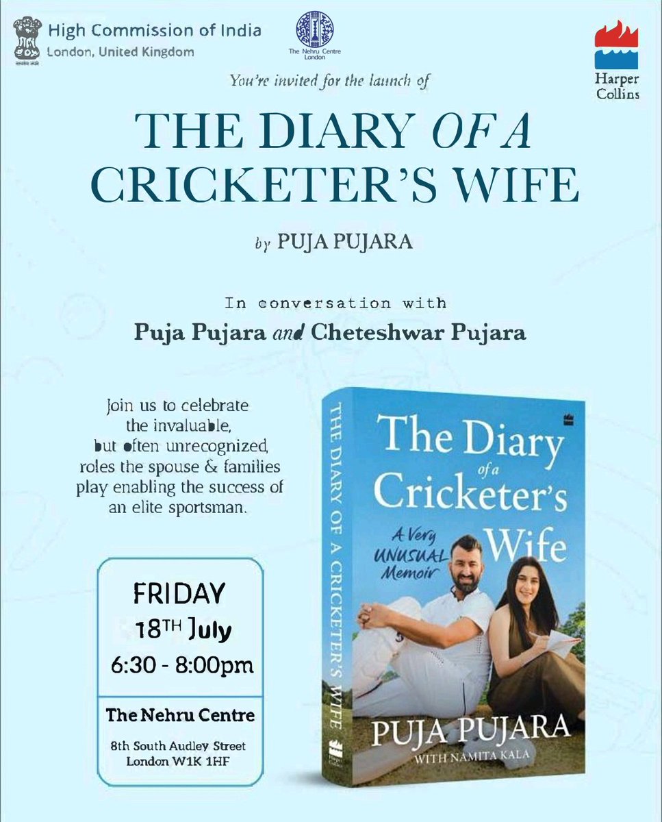 ICCR in the UK (@thenehrucentre) on Twitter photo Join us at The Nehru Centre for the launch of The Diary of a Cricketerโs Wife, in conversation with Puja Pujara & Cheteshwar Pujara.
Register here: eventbrite.co.uk/e/the-diary-ofโฆ
<a href="/HCI_London/">India in the UK</a> <a href="/iccr_hq/">ICCR</a> <a href="/MinOfCultureGoI/">Ministry of Culture</a> <a href="/VDoraiswami/">Vikram Doraiswami</a> <a href="/sujitjoyghosh/">Sujit Ghosh</a> <a href="/jsnaorem/">naorem</a> Join us at The Nehru Centre for the launch of The Diary of a Cricketerโs Wife, in conversation with Puja Pujara & Cheteshwar Pujara.
Register here: eventbrite.co.uk/e/the-diary-ofโฆ
<a href="/HCI_London/">India in the UK</a> <a href="/iccr_hq/">ICCR</a> <a href="/MinOfCultureGoI/">Ministry of Culture</a> <a href="/VDoraiswami/">Vikram Doraiswami</a> <a href="/sujitjoyghosh/">Sujit Ghosh</a> <a href="/jsnaorem/">naorem</a>