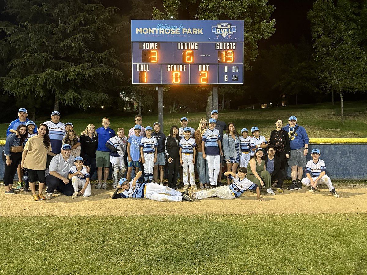 Crescenta Valley Little League 12u All Stars won District 16 last night against JC Foothill of 13-3 at Montrose Park with a Game Recap coming soon