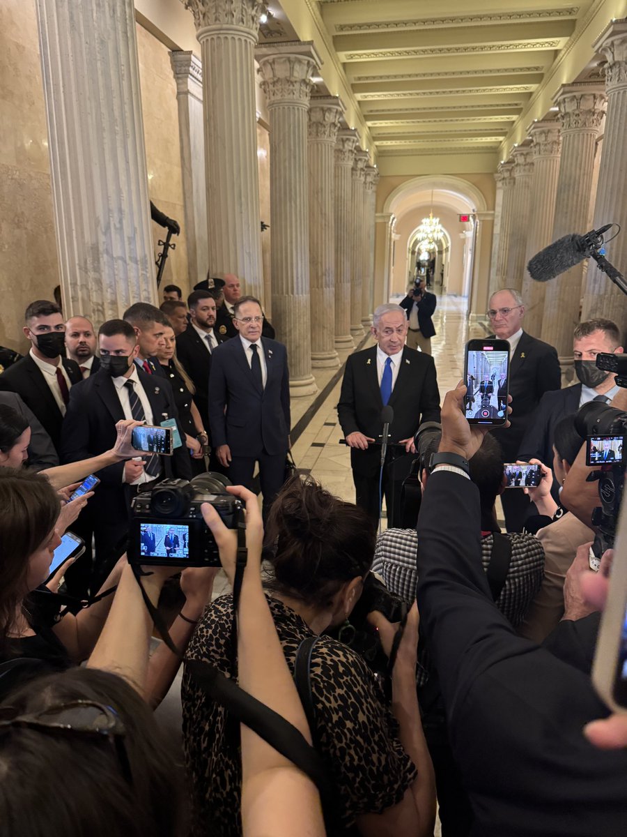 jayobtv's tweet image. Netanyahu addressing reporters on Capitol Hill.
Said a second meeting with Trump during this visit “may be very likely.”