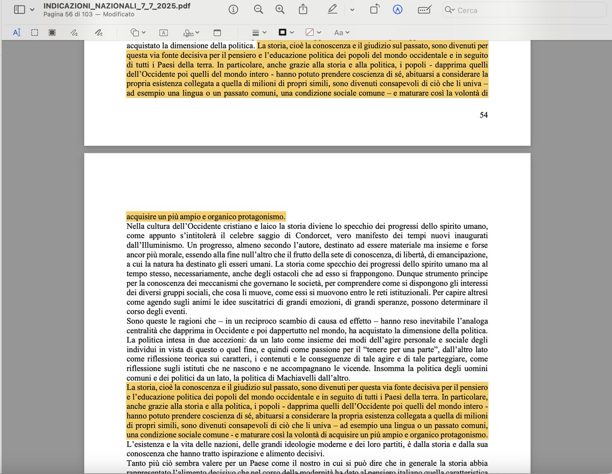 È definitivo il testo delle nuove Indicazioni nazionali. Rimane un accento molto forte su un nazionalismo che in molti hanno trovato gerarchizzante e escludente.  (ilpost.it/2025/07/05/rai…). Rimangono nell'ultima versione anche pezzi copiati e incollati male.