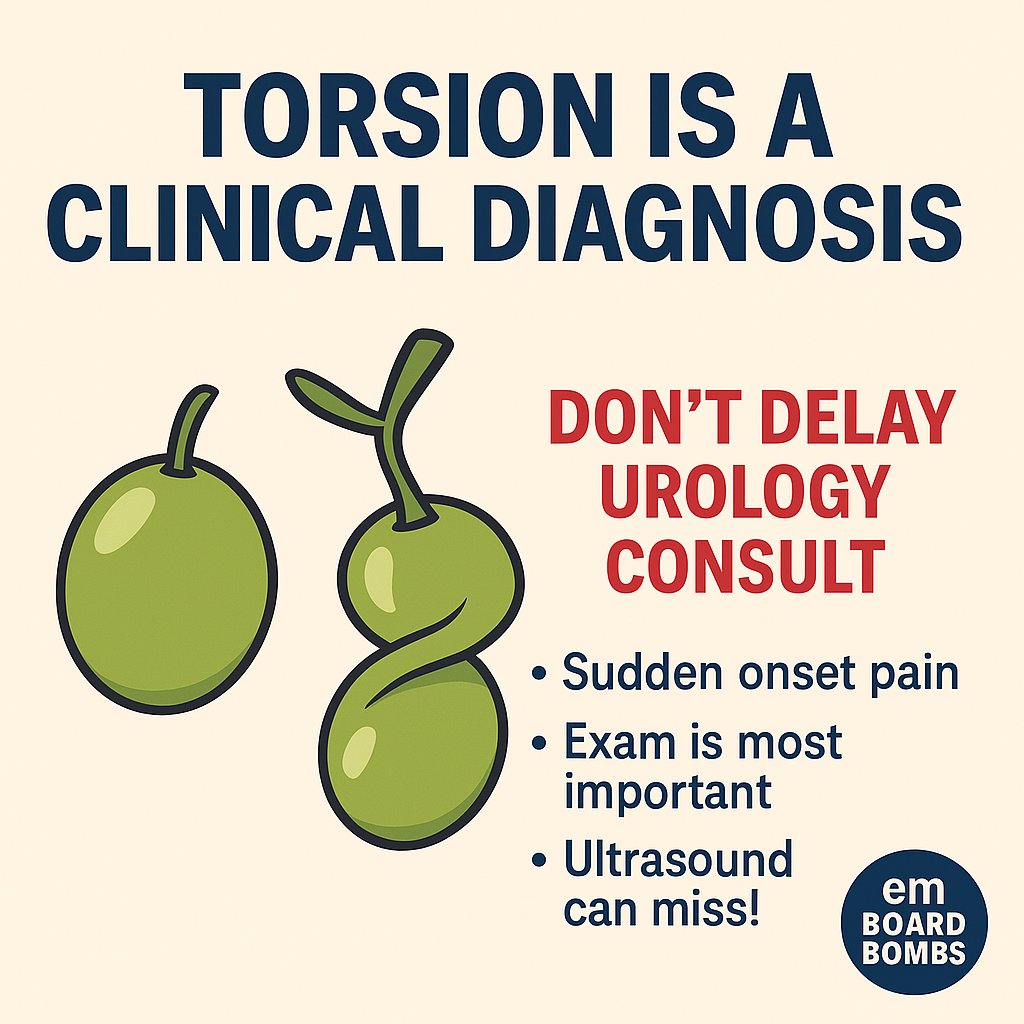 🍇 One grape is fine. The other? Twisting into a surgical emergency.

Testicular torsion is a clinical diagnosis — not a radiologic one.
Don’t let a testicle die while waiting for imaging.

Torsion pearls incoming:
 #emergencymedicine