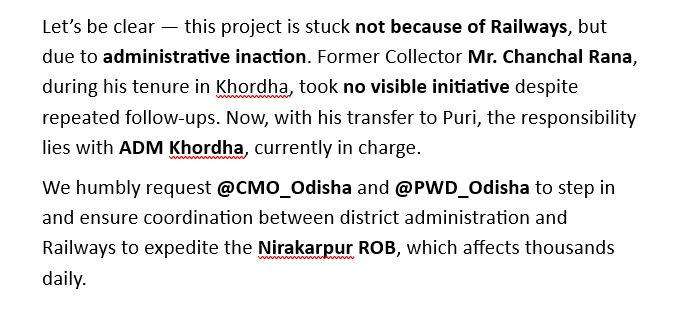 saubhadra's tweet photo. @DRMKhurdaRoad @bhaktatripathy @AshwiniVaishnaw @RailMinIndia @EastCoastRail @SrdenKur Thank you @bhaktatripathy  sir for highlighting this serious public issue. 🙏Surprised to see @DRMKhurdaRoad tagging @SrdenKur without verifying where the matter is actually pending. @ChanchalRanaIAS @DMKhordha @CMO_Odisha @Admkhordha1 @IASassociation @RailwaySeva https://t.co/wYCTLqn7Ow