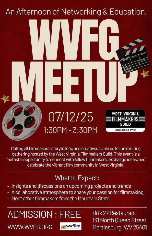 At <a href="/WVFilmOffice/">@WVFilm</a>  we love to build our network of creatives, filmmakers and film lovers in WV.  Join us 1:30 to 3:30 p.m. Saturday as our state meet and greet tour continues at Brix 27 in Martinsburg.  Come hang with us, <a href="/martinsburg_wv/">Visit Martinsburg WV</a> and WV Filmmakers Guild. #YesWV #wvfilm