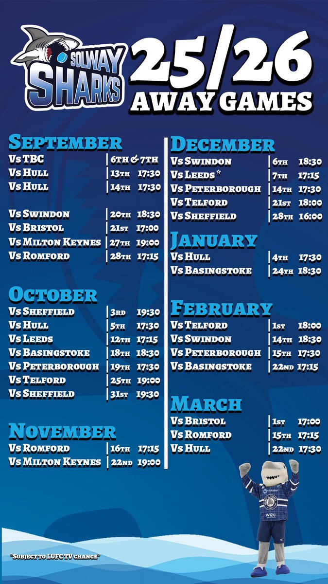 📣📣 In Case You Missed It——-📅 THE WAIT IS OVER!

🦈 The Solway Sharks 25/26 Fixtures are officially HERE! The boys NEED your support…

📲 get your season tickets here:-sharksihc.com/tickets/

Get ready for another action-packed season at the SharkTank