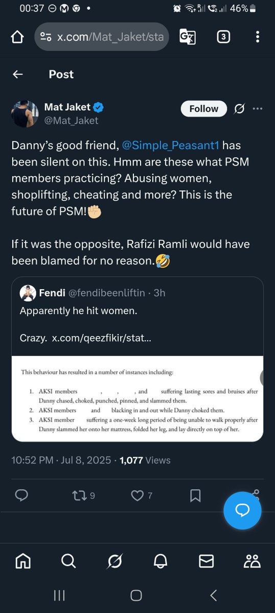 Before it gets out of hand, just to clarify, I have most misogynists in that circle muted before I became aware of their rumours.

For the record, other left wing members of AKSI ousted him. Unlike other circles, his crimes will not be hidden from the public.